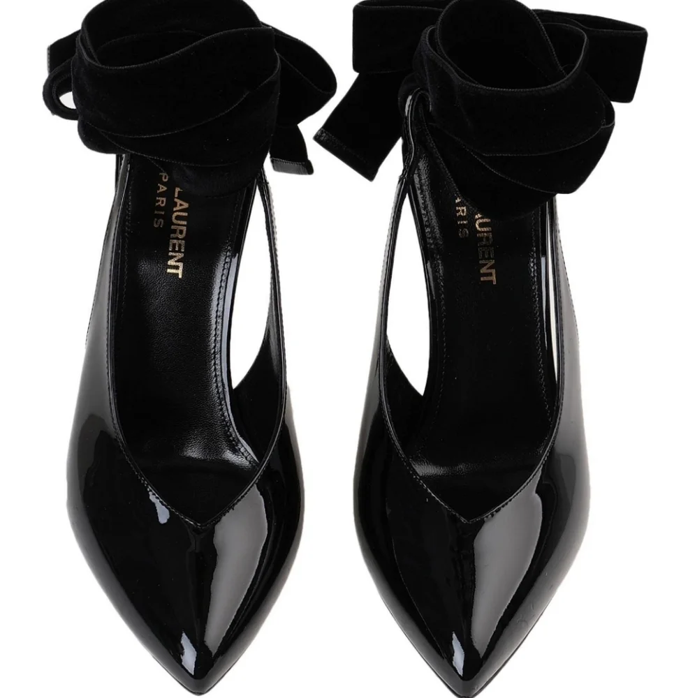 Saint Laurent Patent Leather Slingback Pointed Toe Lace Up Pumps Size 38… - Picture 4 of 12